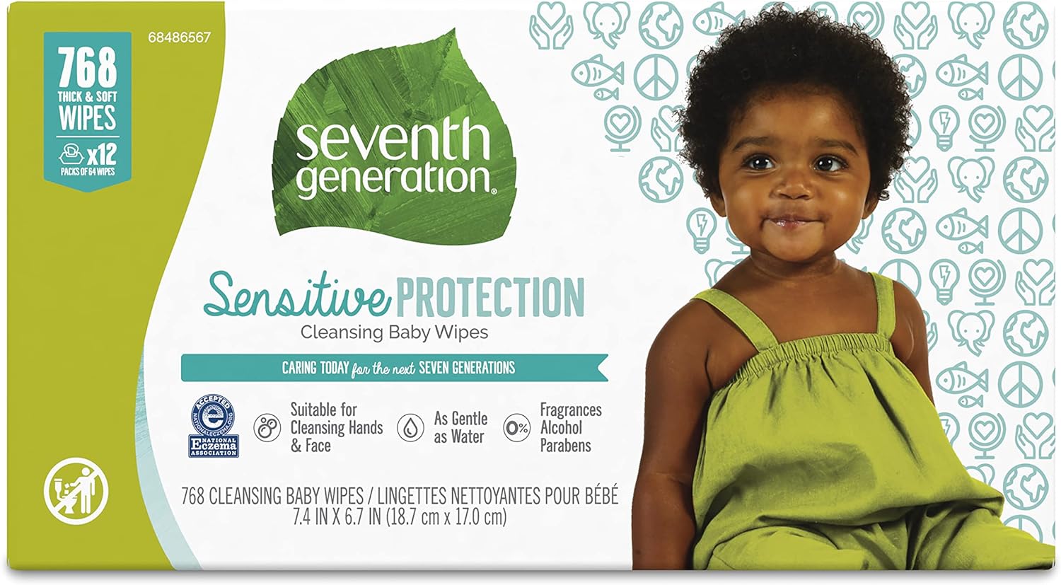 Seventh Generation Baby Wipes, Free & Clear Unscented and Sensitive, Gentle as Water, with Flip Top Dispenser